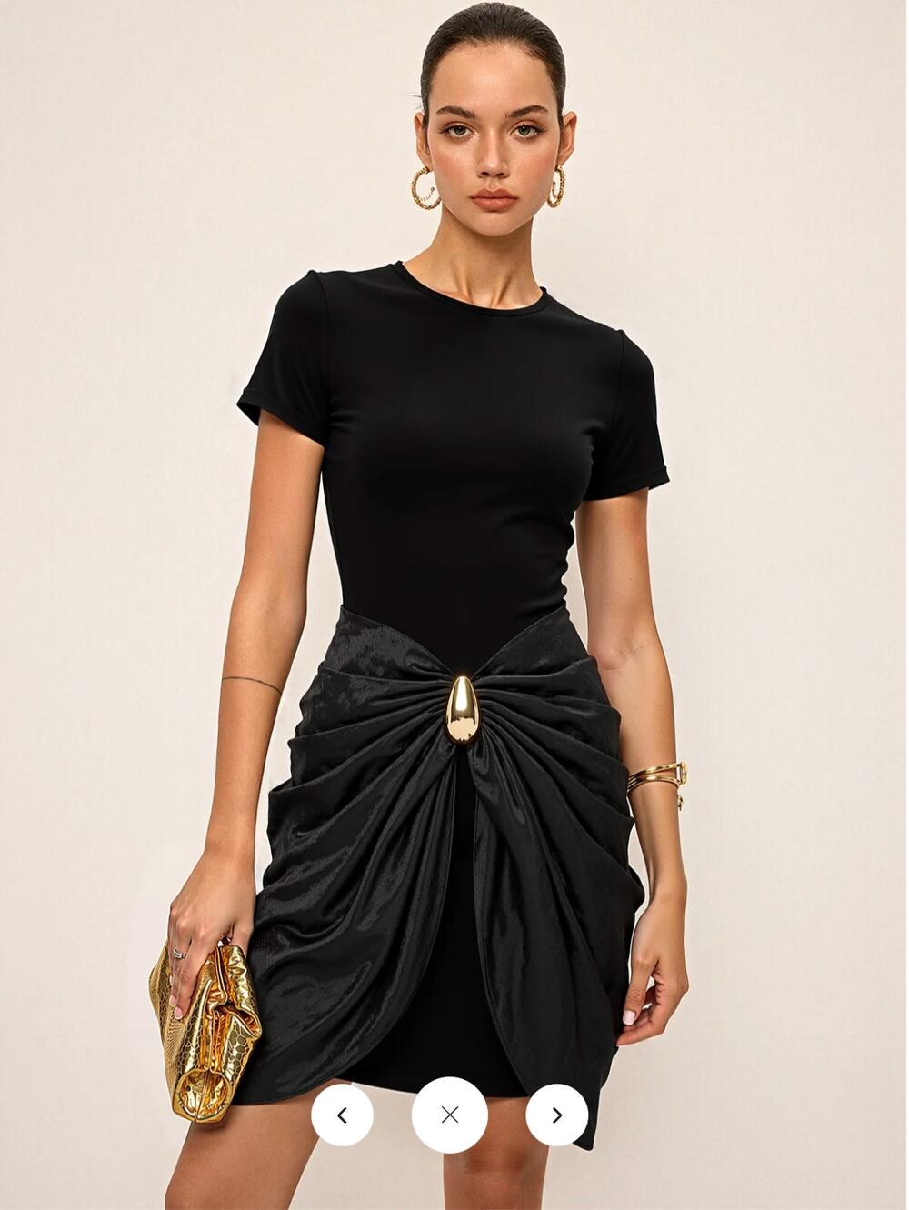 NWT Commense Short Sleeve Ruched Metal Buckle Dress Sz S